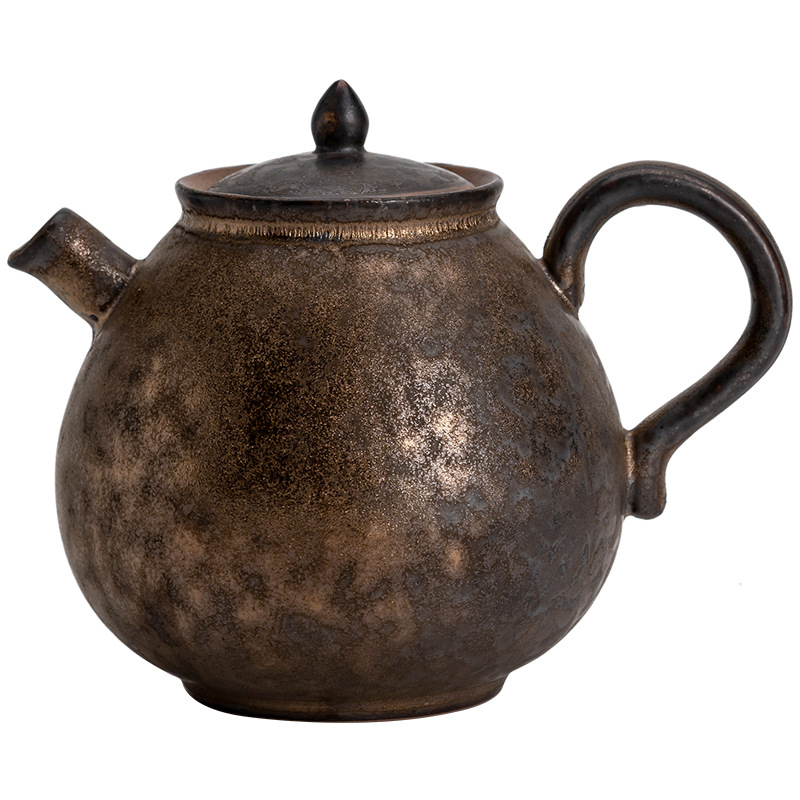 Ceainic ceramic stil japonez, glazură pe bază de fier cu design picurare