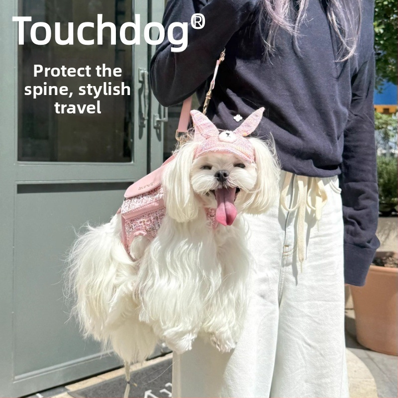 Touchdog Rucsac mic pentru câini, stil chic pentru plimbări, geantă portabilă pentru animale de companie, crossbody/pe umăr