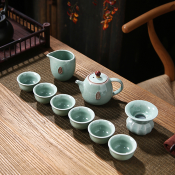 Ge Ware Zen Gongfu set ceai cu ceainic și cești, glazură cu fisuri de gheață; ceramică; cutie cadou; 6 persoane; cadou pentru inaugurări, sărbători și ocazii de afaceri.