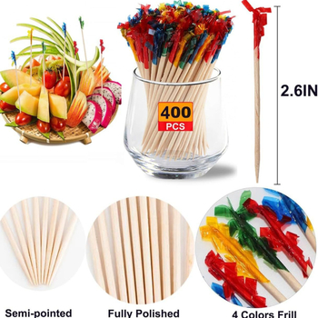 Pachet de 400 bețișoare din lemn colorate, de unică folosință, pentru cocktailuri