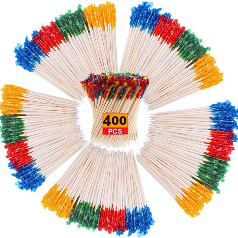 Pachet de 400 bețișoare din lemn colorate, de unică folosință, pentru cocktailuri