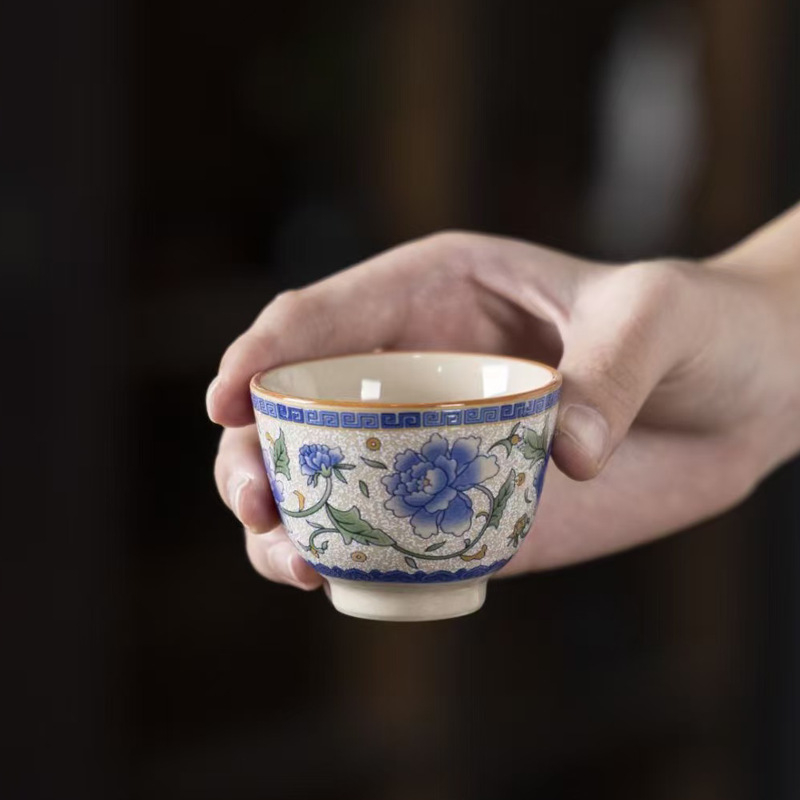 Set Gongfu de ceai din porțelan Ru Kiln albastru-alb – ceainic și cești pentru uz casnic, cadou premium pentru birou