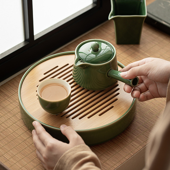 Ceainic ceramic cu mâner lateral, stil japonez, pentru birou și casă, mic ceainic de o singură porție