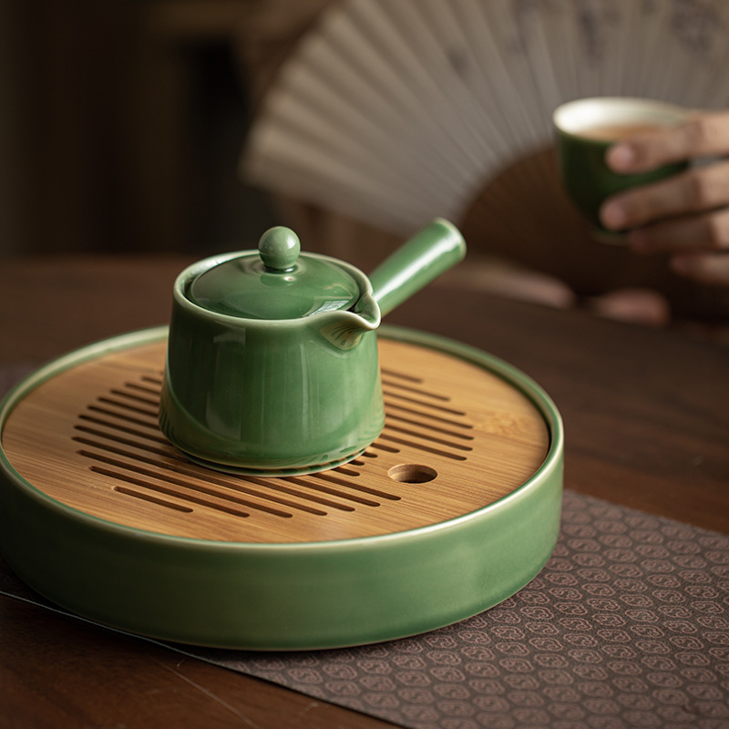 Ceainic ceramic cu mâner lateral, stil japonez, pentru birou și casă, mic ceainic de o singură porție