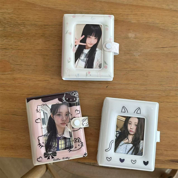 Album foto în stil japonez, cu flori drăguțe și pisicuță, pentru Polaroid, album de 3 inch cu suport pentru carduri
