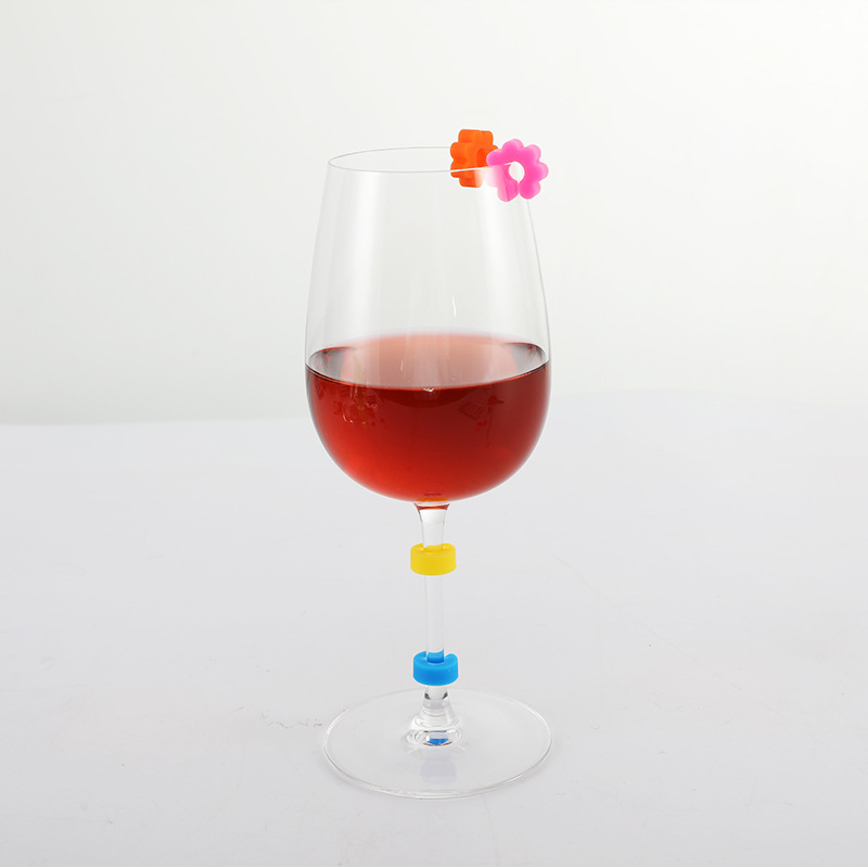 Știker inelar de identificare pentru pahar de vin, etichetă în formă de floare pentru pahar, etichetă cu logo în formă de C, colorat