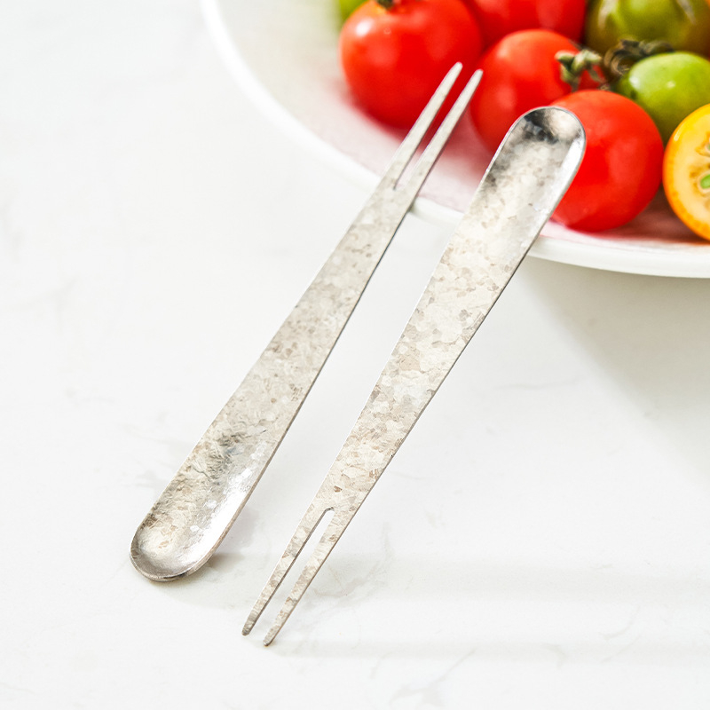Furculiță de fructe din titan pur, pentru uz casnic — lingură-furculiță duală pentru fructe, prăjituri și deserturi