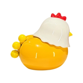 Cutie ceramică pentru scobitori cu design de pui, 2 în 1 pentru uz casnic, set decorativ cu furculițe pentru fructe și spațiu de depozitare pentru vată și ață dentară