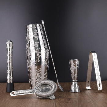 Set Boston shaker din oțel inoxidabil 304, gravat, pentru bar la domiciliu – 6 piese, include filtru pentru gheață, căni de măsurat și lingură de bar