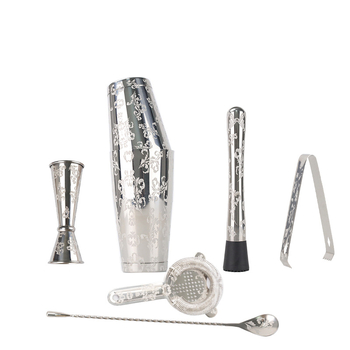 Set Boston shaker din oțel inoxidabil 304, gravat, pentru bar la domiciliu – 6 piese, include filtru pentru gheață, căni de măsurat și lingură de bar
