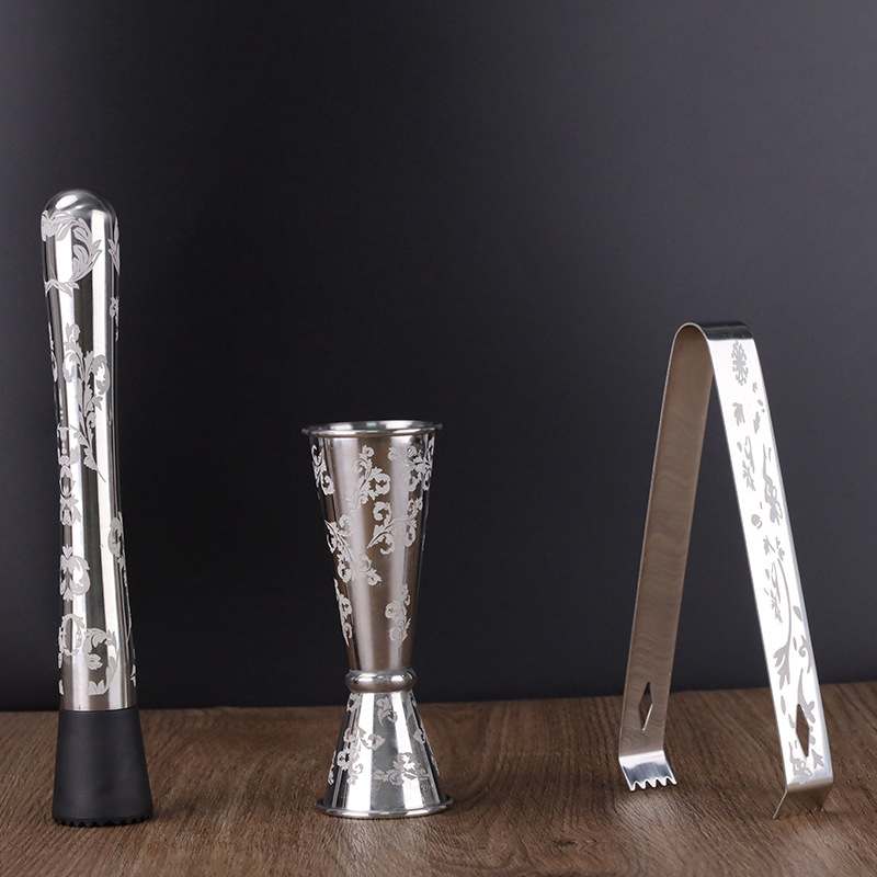 Set Boston shaker din oțel inoxidabil 304, gravat, pentru bar la domiciliu – 6 piese, include filtru pentru gheață, căni de măsurat și lingură de bar