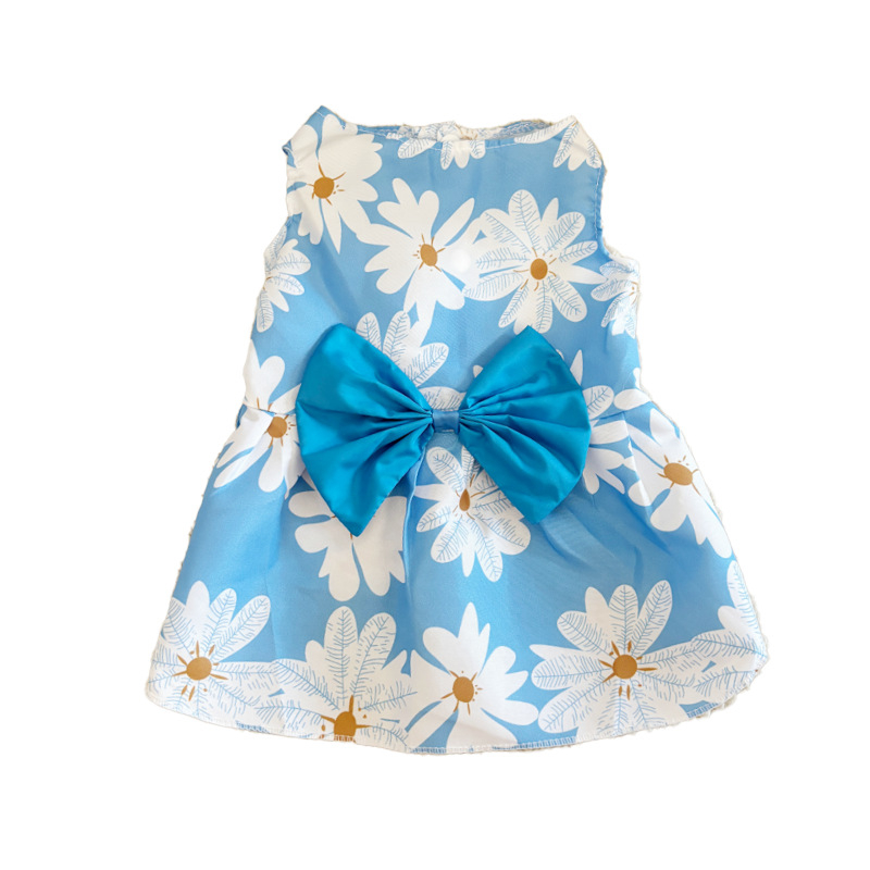 Rochie florală primăvară-vară pentru câini și pisici, cu funda