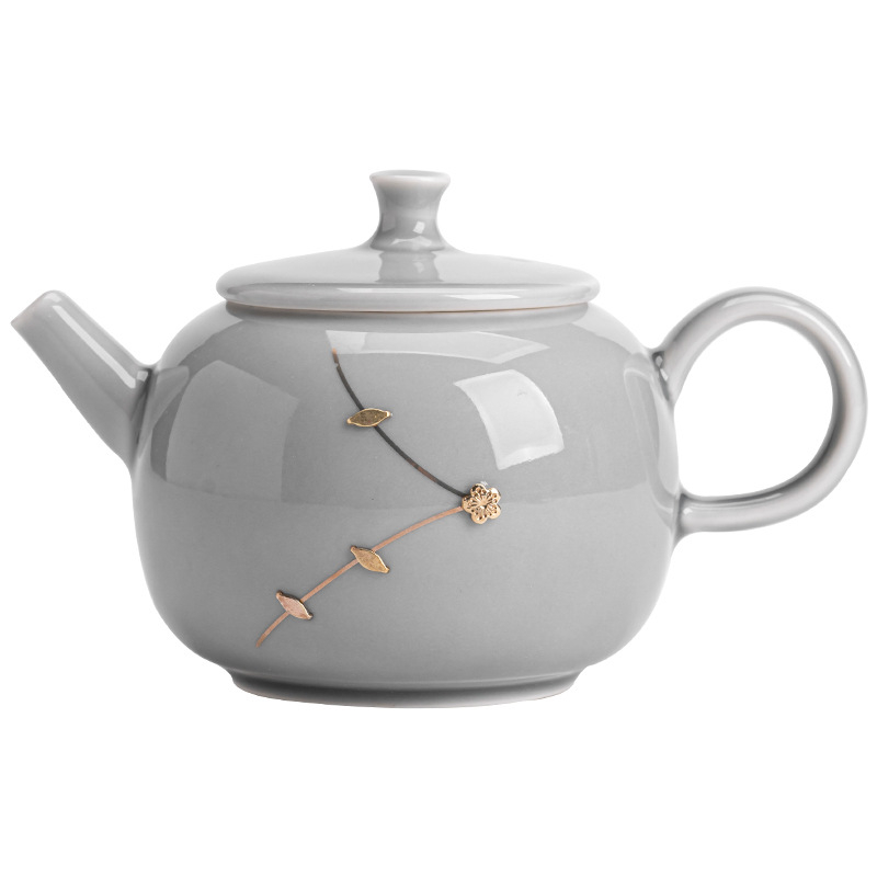 Ceainic ceramic cu mâner, stil japonez, glazură gri înghețată, filtru pentru ceai, mic ceainic