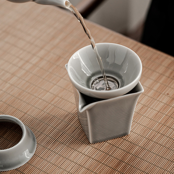 Set ceramic de filtrare ceai cu glazură Ice Ash — strecurător de ceai pentru ceremonia Kung Fu