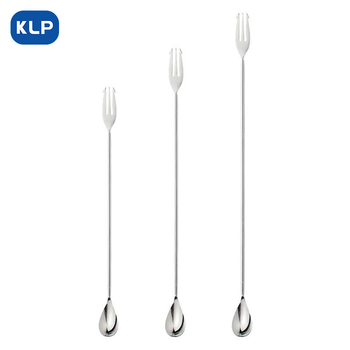 KLP Mirror Series lingură de bar, 34 cm, oțel inox, ustensilă de amestecat la bar, lingură cu vârf de furculiță