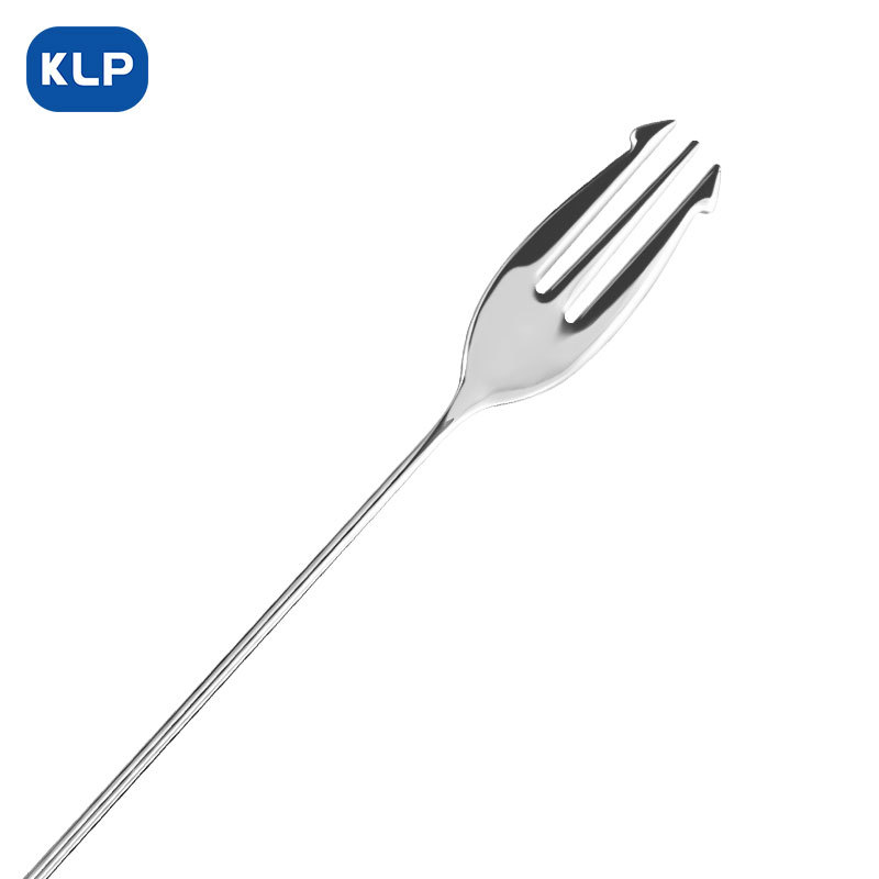KLP Mirror Series lingură de bar, 34 cm, oțel inox, ustensilă de amestecat la bar, lingură cu vârf de furculiță