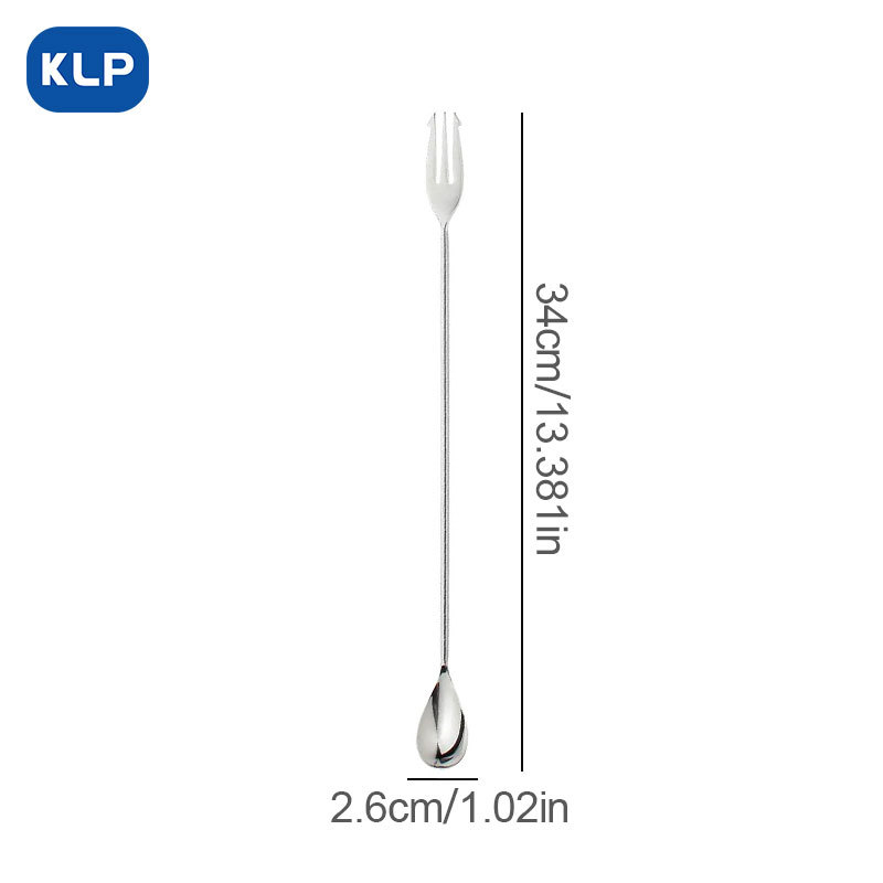 KLP Mirror Series lingură de bar, 34 cm, oțel inox, ustensilă de amestecat la bar, lingură cu vârf de furculiță