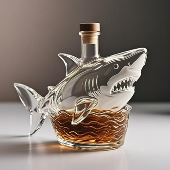 Set decantator din sticlă pentru whiskey cu motiv rechin