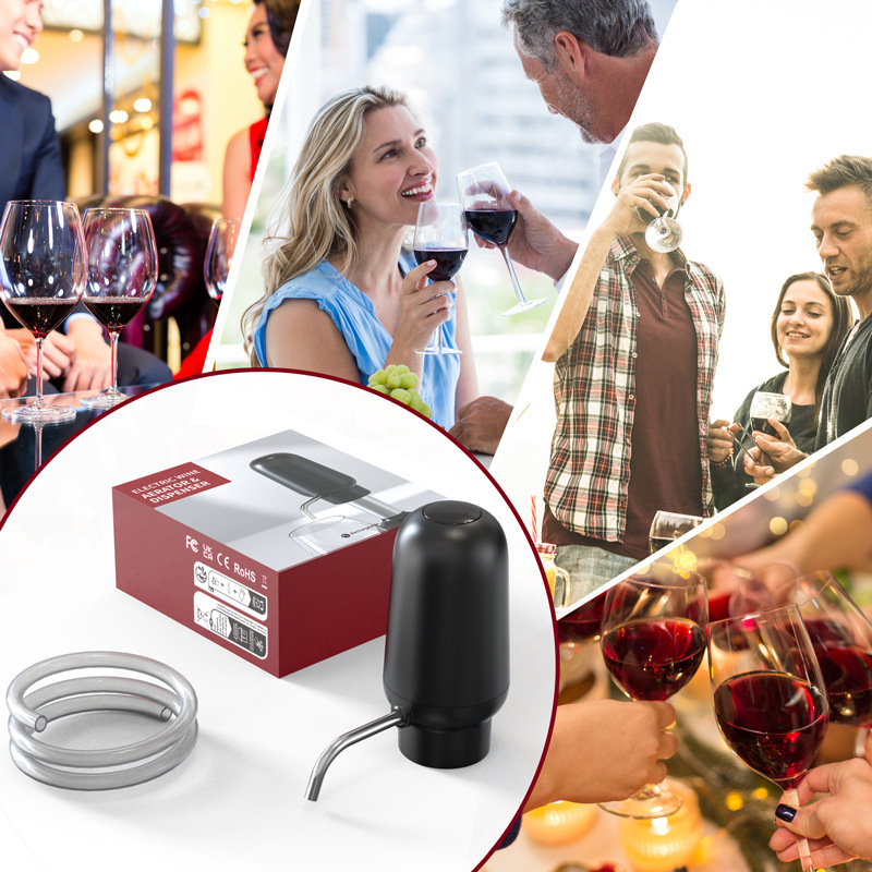 Decantor electric pentru vin alb și roșu, dozator de șampanie cu un singur clic, turnător automat, reîncărcabil