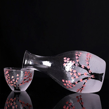 Set de vin din sticlă, stil japonez, cu flori de cireș, 7 piese, lux ușor retro