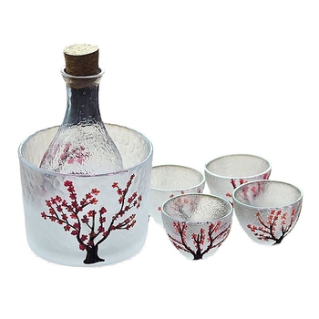 Set de vin din sticlă, stil japonez, cu flori de cireș, 7 piese, lux ușor retro
