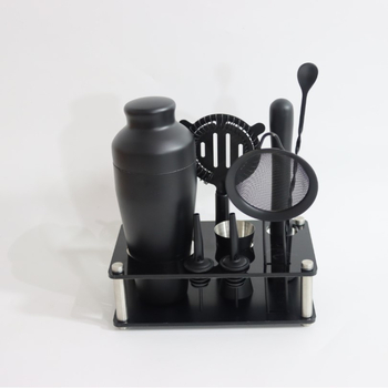 Set de 9 piese pentru cocktailuri, din acrilic negru: shaker, filtru pentru gheață, strecurător și ceașcă de măsurare