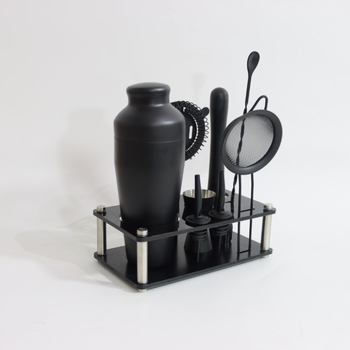 Set de 9 piese pentru cocktailuri, din acrilic negru: shaker, filtru pentru gheață, strecurător și ceașcă de măsurare