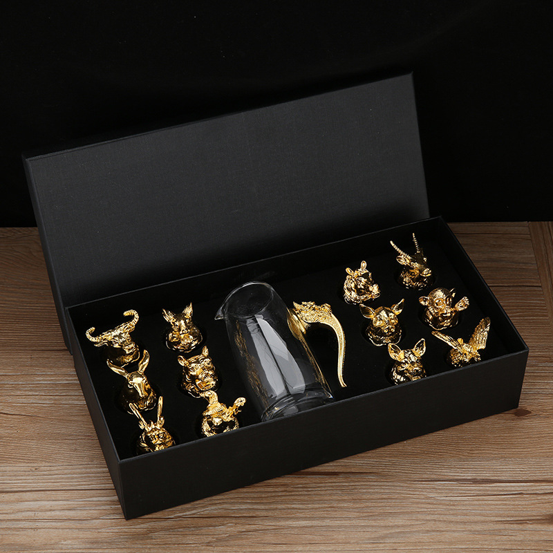 Set de 12 pahare zodiac pentru băuturi spirtoase – stil retro lux, pahare din sticlă 1–100 ml