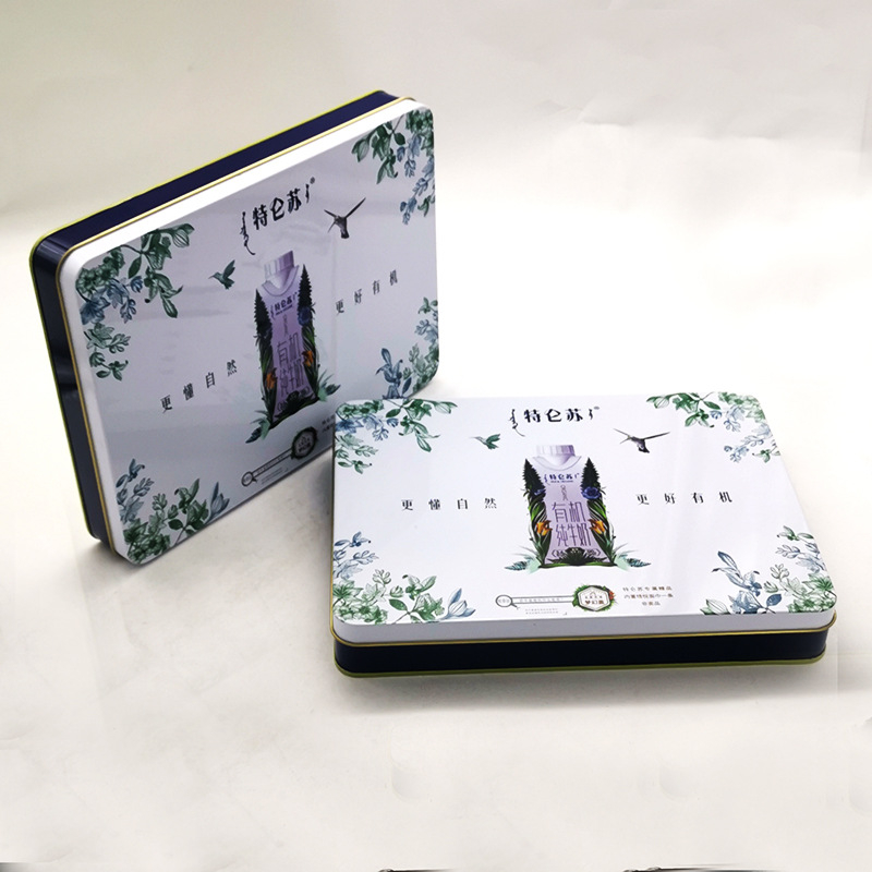 Cutie cadou dreptunghiulară din tinplate, cu card autocolant, imprimare color