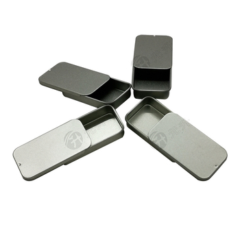 Cutie metalică mică, dreptunghiulară pentru balsam solid, cu capac glisant și imprimare color