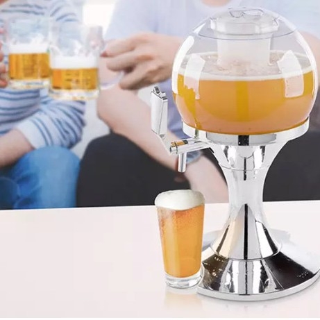 Dispenser de băuturi sferic, 3.5 L, cu turn pentru bere și dozator pentru vin roșu