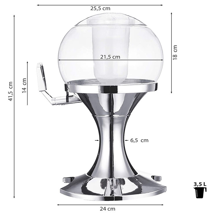 Dispenser de băuturi sferic, 3.5 L, cu turn pentru bere și dozator pentru vin roșu