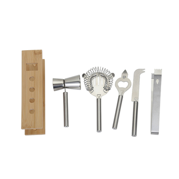 Set de instrumente pentru bar din oțel inoxidabil, stil retro european, cu suport din lemn, 6 piese
