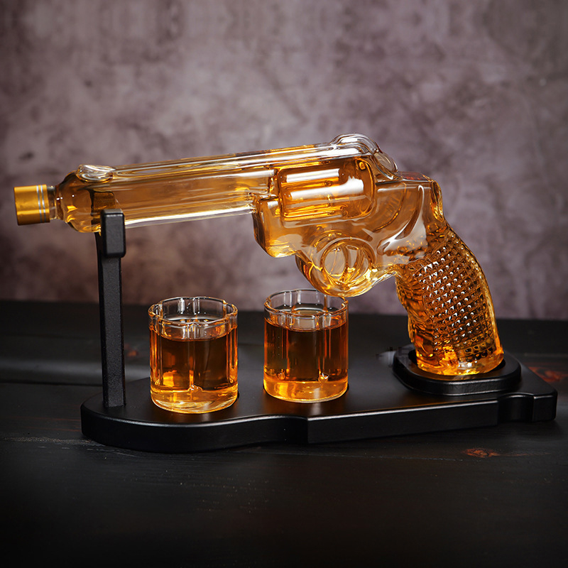 Decanter din sticlă pentru whiskey, în formă de pistol, set revolver din sticlă borosilikată de înaltă rezistență