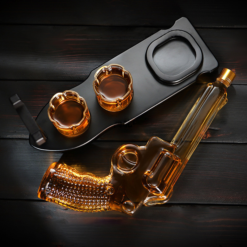 Decanter din sticlă pentru whiskey, în formă de pistol, set revolver din sticlă borosilikată de înaltă rezistență