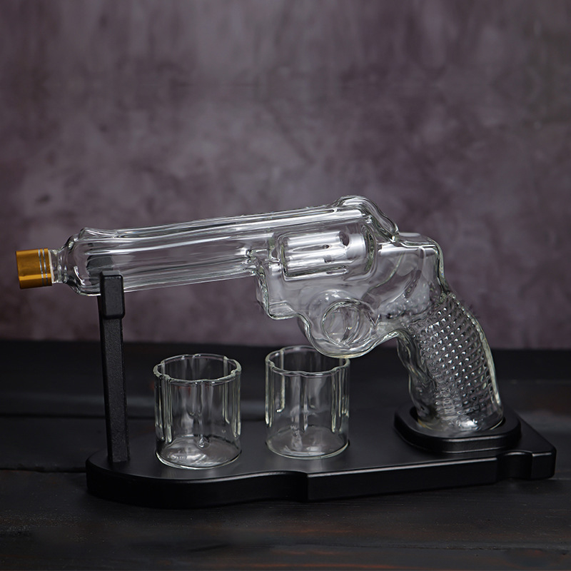 Decanter din sticlă pentru whiskey, în formă de pistol, set revolver din sticlă borosilikată de înaltă rezistență