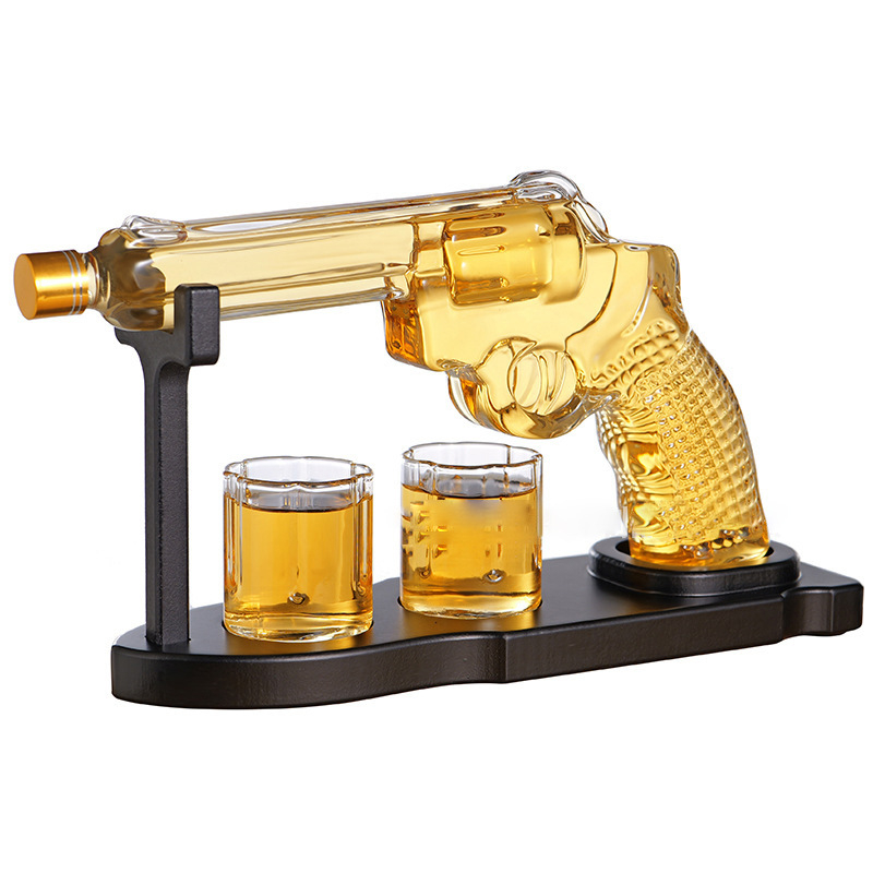 Decanter din sticlă pentru whiskey, în formă de pistol, set revolver din sticlă borosilikată de înaltă rezistență