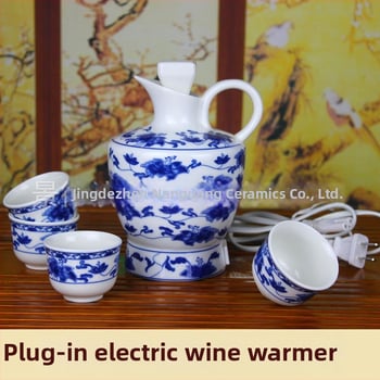 Vas ceramic pentru încălzirea vinului, cu motiv norocos de ramuri răsucite — set de vin albastru-alb pentru uz zilnic