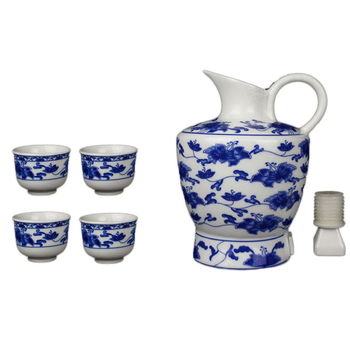 Vas ceramic pentru încălzirea vinului, cu motiv norocos de ramuri răsucite — set de vin albastru-alb pentru uz zilnic