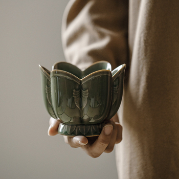 Încălzitor de vin în stil japonez, din ceramică celadon, cu mâner în stilul dinastiei Song, pentru încălzirea sake-ului și a vinului galben
