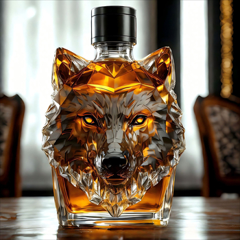Decantor cu cap de lup pentru whiskey și vodcă, sticlă borosilicat de înaltă calitate, 101-200 ml
