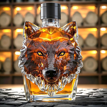 Decantor cu cap de lup pentru whiskey și vodcă, sticlă borosilicat de înaltă calitate, 101-200 ml