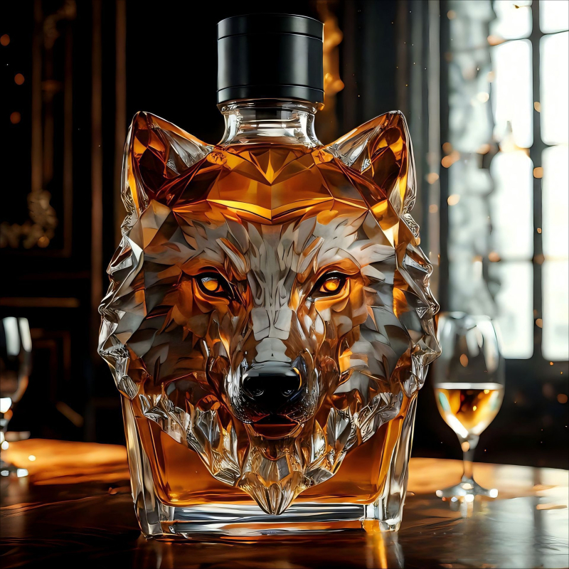 Decantor cu cap de lup pentru whiskey și vodcă, sticlă borosilicat de înaltă calitate, 101-200 ml