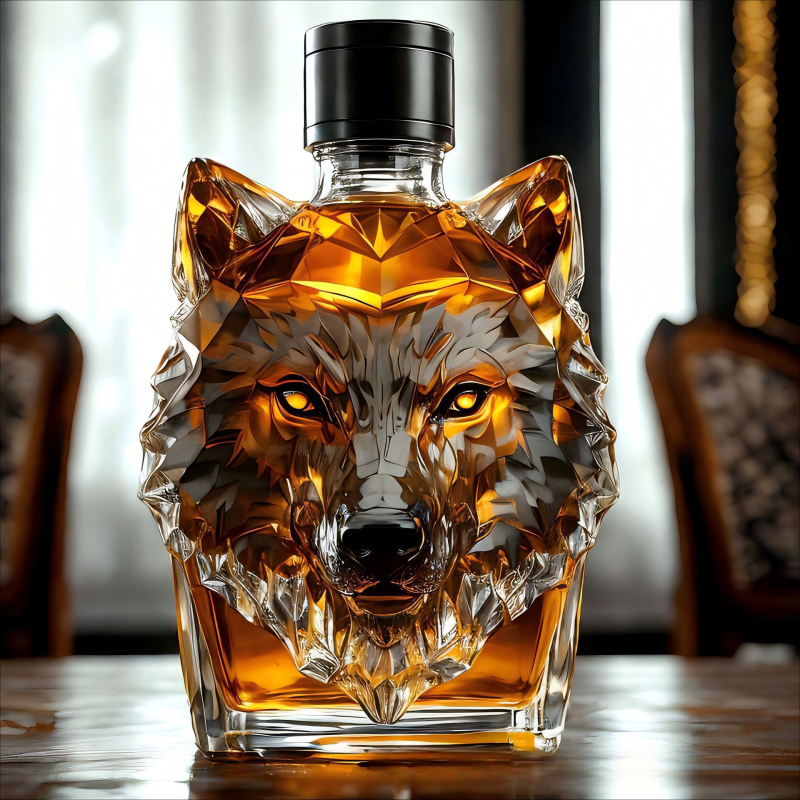 Decantor cu cap de lup pentru whiskey și vodcă, sticlă borosilicat de înaltă calitate, 101-200 ml