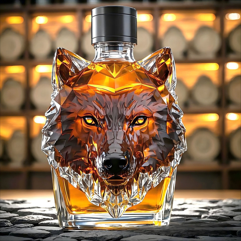 Decantor cu cap de lup pentru whiskey și vodcă, sticlă borosilicat de înaltă calitate, 101-200 ml