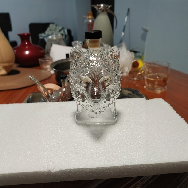 Decantor cu cap de lup pentru whiskey și vodcă, sticlă borosilicat de înaltă calitate, 101-200 ml