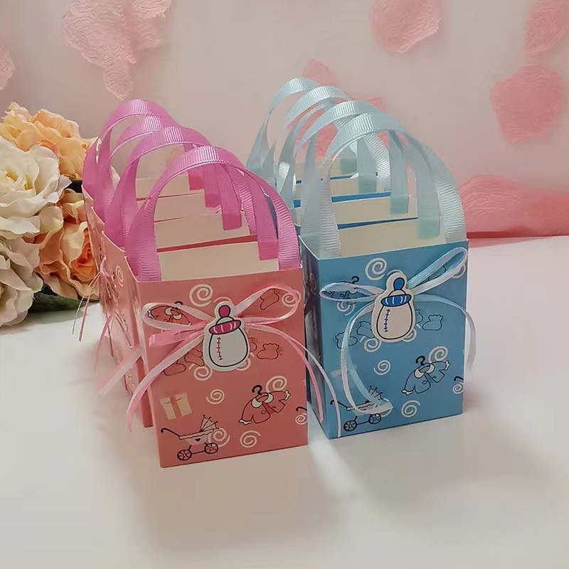 Cutii cadou din hârtie pătrate, cu design desen animat, pentru suveniruri de nuntă și cadouri de ziua de naștere a copilului