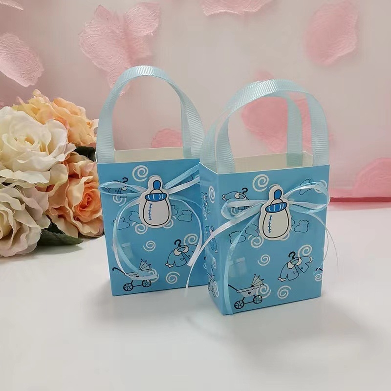 Cutii cadou din hârtie pătrate, cu design desen animat, pentru suveniruri de nuntă și cadouri de ziua de naștere a copilului