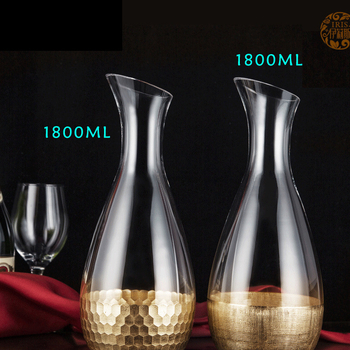 Decantor din sticlă creativ, gură înclinată, 1800 ml, fără plumb, decantor mare din sticlă auriu cu textură fagure