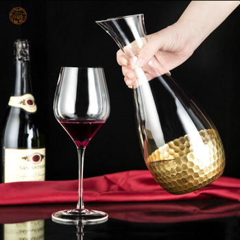 Decantor din sticlă creativ, gură înclinată, 1800 ml, fără plumb, decantor mare din sticlă auriu cu textură fagure